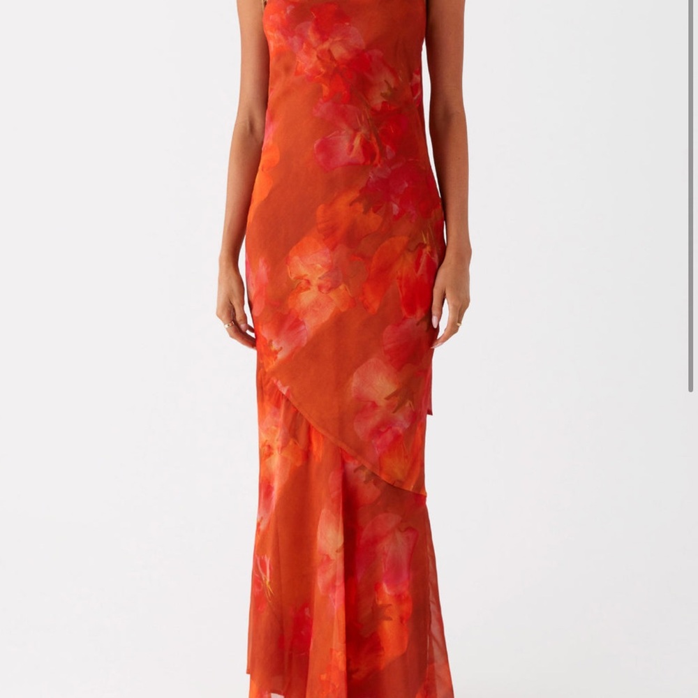 Elegant Floral Orange Dress